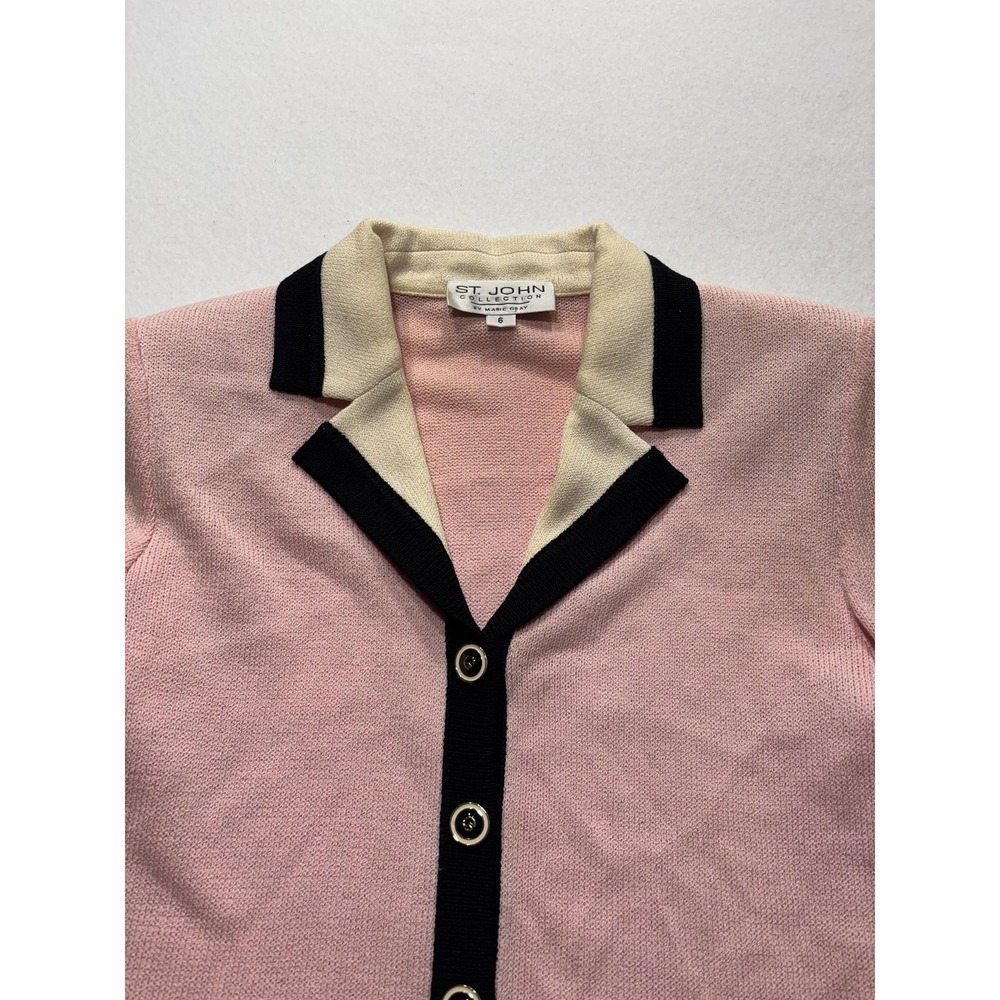 St. John Sweater Womens 6 Pink Collared Button Front Long Knit Cardigan - Picture 2 of 13
